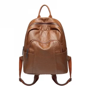 Trendy Soft Leather Backpack Leisure Bag-Brown