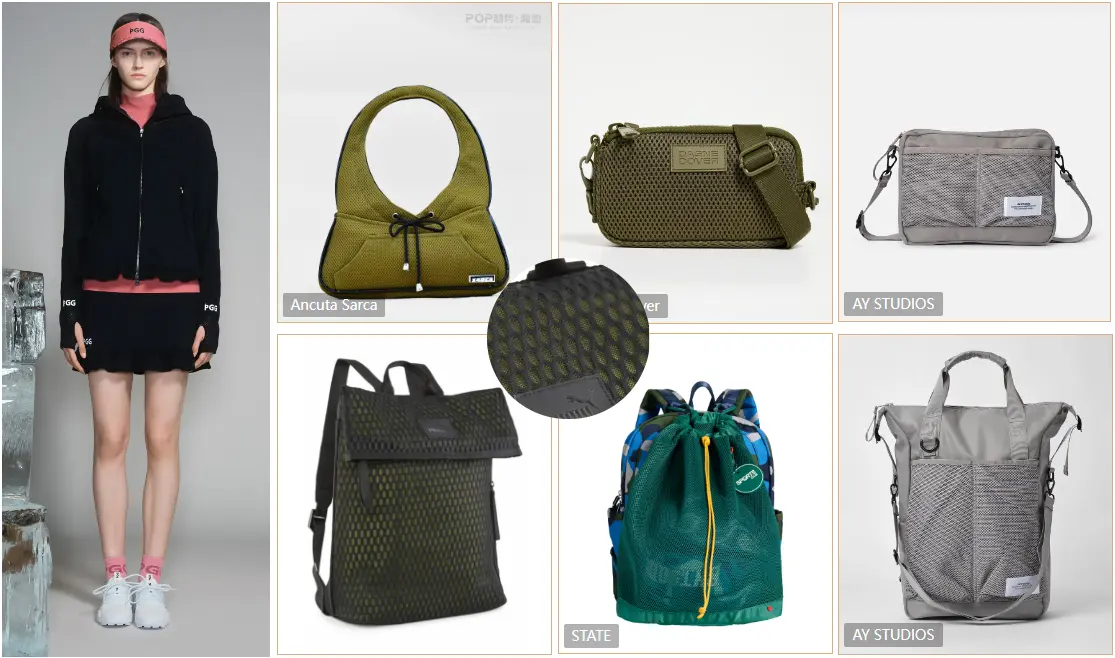 Breathable mesh material for handbag