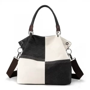 Large Capacity Canvas Tote Bag-Black and White