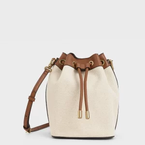 Drawstring Canvas Bucket Bag - Brown