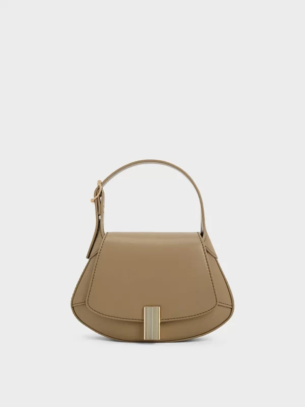 Curved Stylish Handbag - Taupe