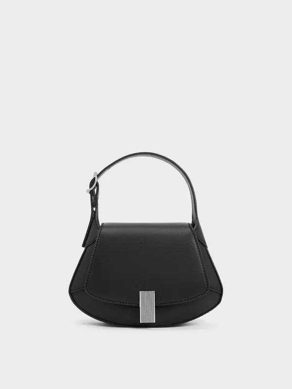 Curved Stylish Handbag - Black