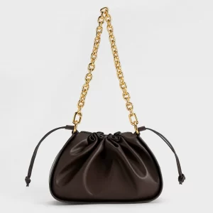 Ruched Drawstring Handbag - Dark Brown