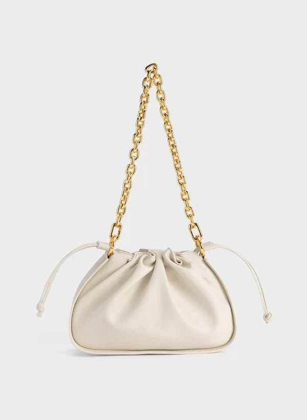 Ruched Drawstring Handbag – White