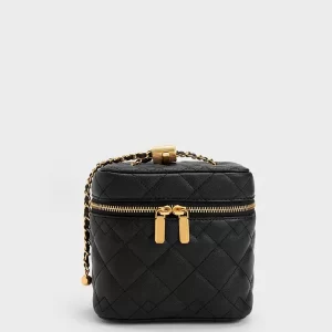 Diamond-shaped Quilted Handbag-Black