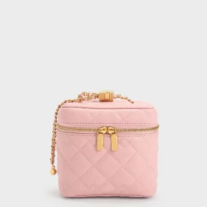 Rhombus Quilted Handbag-Peach Fuzz