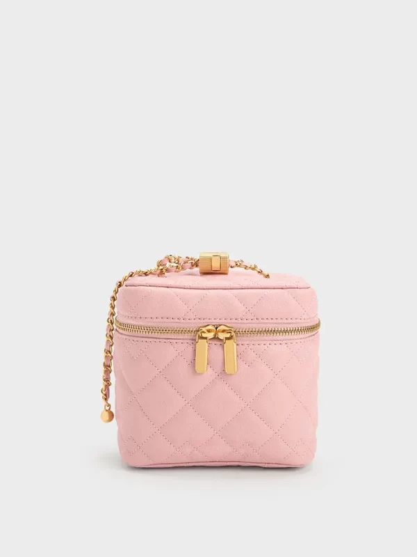 Rhombus Quilted Handbag-Peach Fuzz