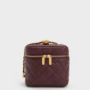 Rhombus Quilted Handbag-Dark Brown