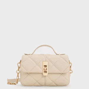 Vegan Quilted Shoulder Bag-Beige