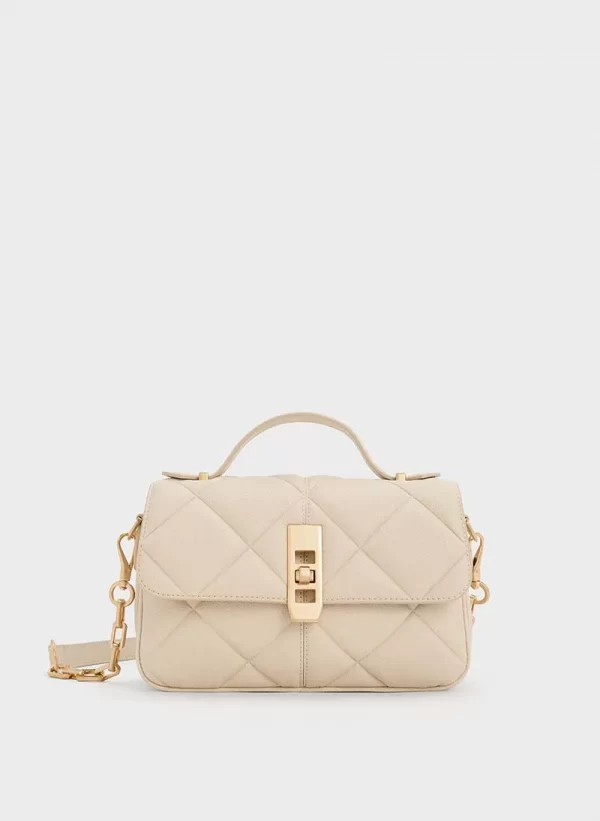 Vegan Quilted Shoulder Bag-Beige