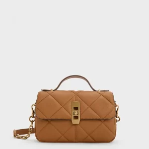 Vegan Quilted Shoulder Bag-Brown