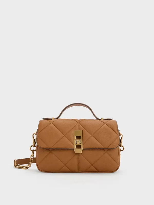 Vegan Quilted Shoulder Bag-Brown