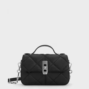 Vegan Quilted Shoulder Bag-Black