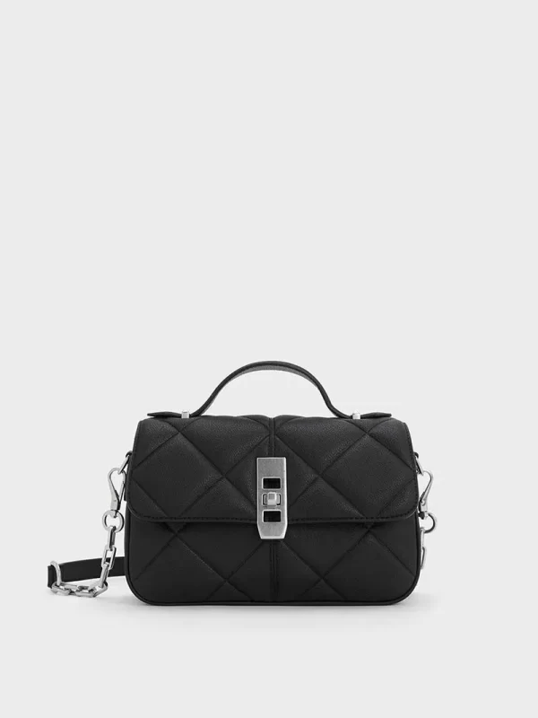 Vegan Quilted Shoulder Bag-Black