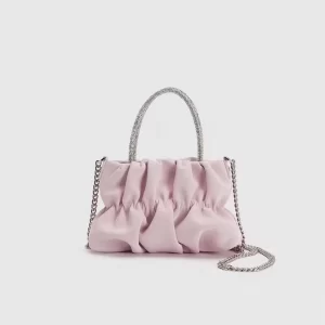 Rhinestone Decor Pleated Handbag-Light Pink