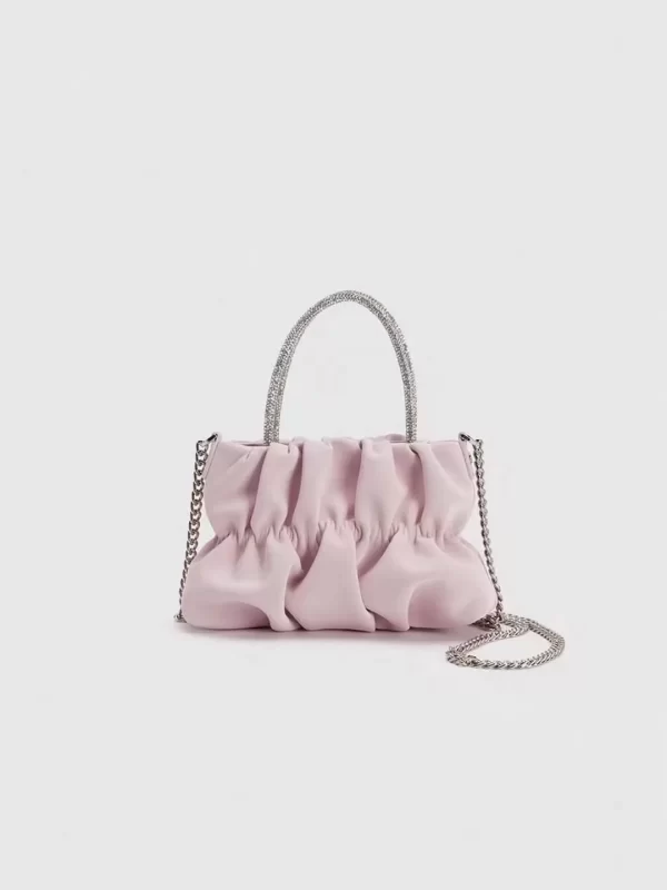 Rhinestone Decor Pleated Handbag-Light Pink