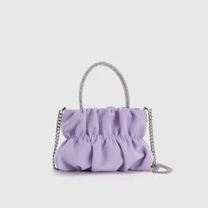 Rhinestone Decor Pleated Handbag-Lilac