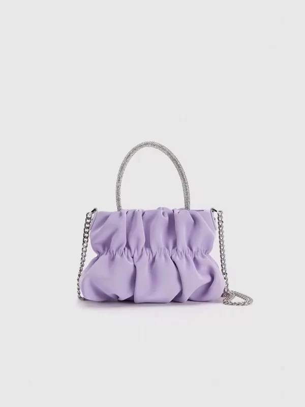 Rhinestone Decor Pleated Handbag-Lilac