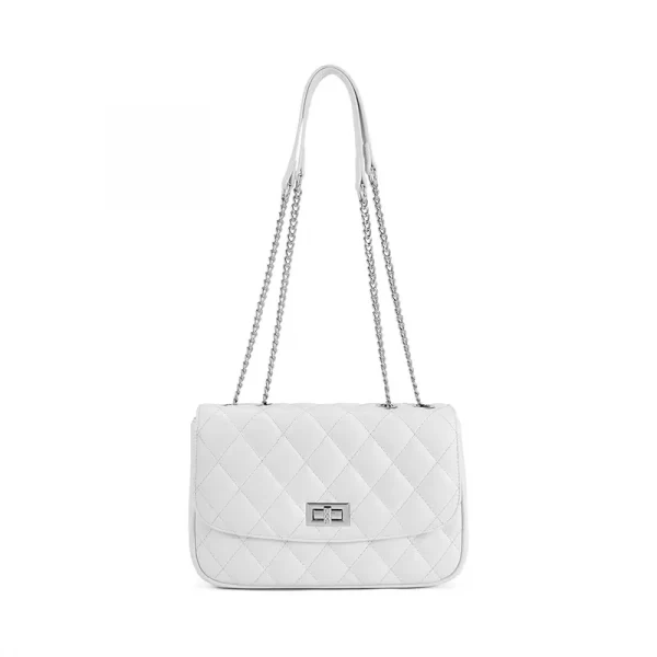 Chic Flap Handbag Vegan Shoulder Bag- White