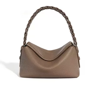 Shoulder Bag with Woven Strap-Brown